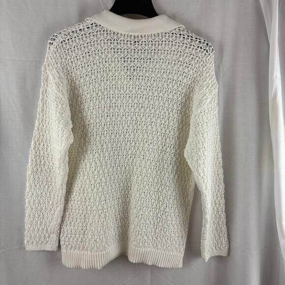 Talbots White Open Knit Pullover Sweater Cotton Blend Large Petite LP - Picture 2 of 6